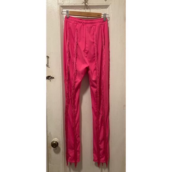 Women's Boho Drawstring Waist Long Fringe Tassel Pants Pink Size S - Picture 5 of 13
